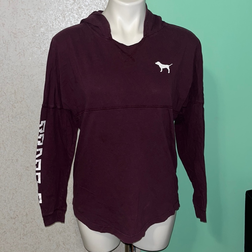 maroon pink victoria’s secret hooded long sleeve tee